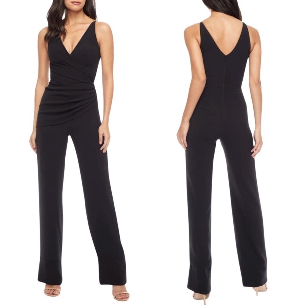 NEW Dress the Population Sam Ruched Side Jumpsuit in Black Sz. L